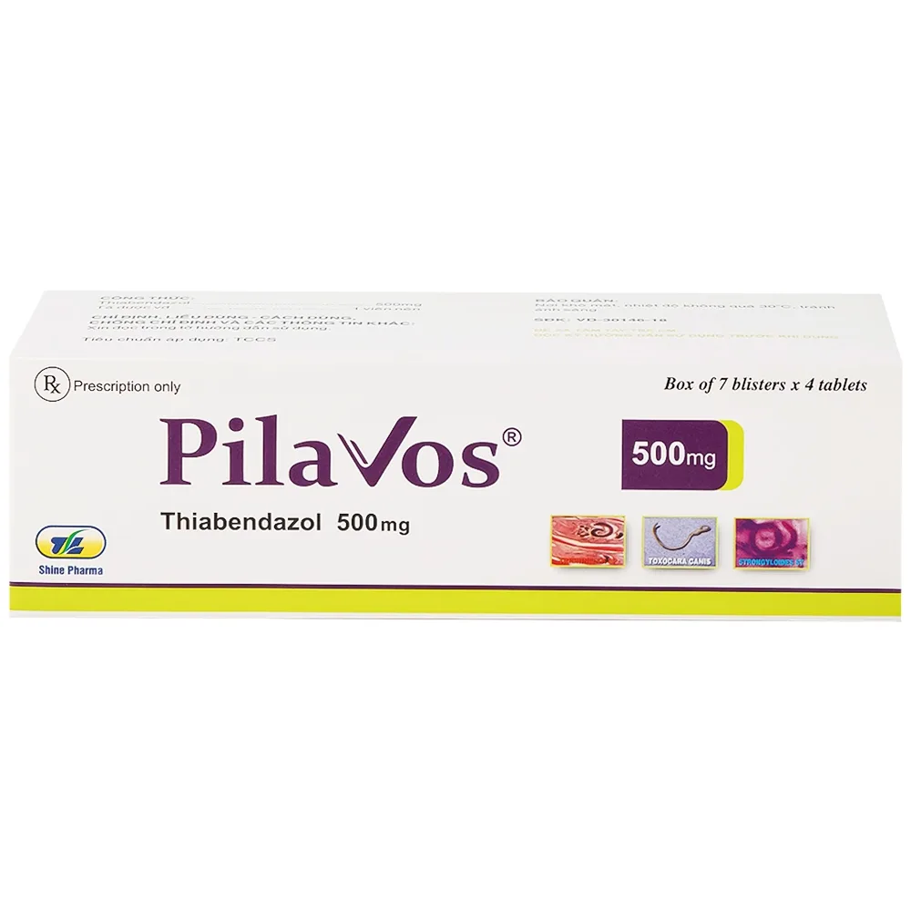 Hình ảnh Thuốc Pilavos 500mg Usarichpharm điều trị bệnh giun lươn, ấu trùng giun di chuyển dưới da (7 vỉ x 4 viên)