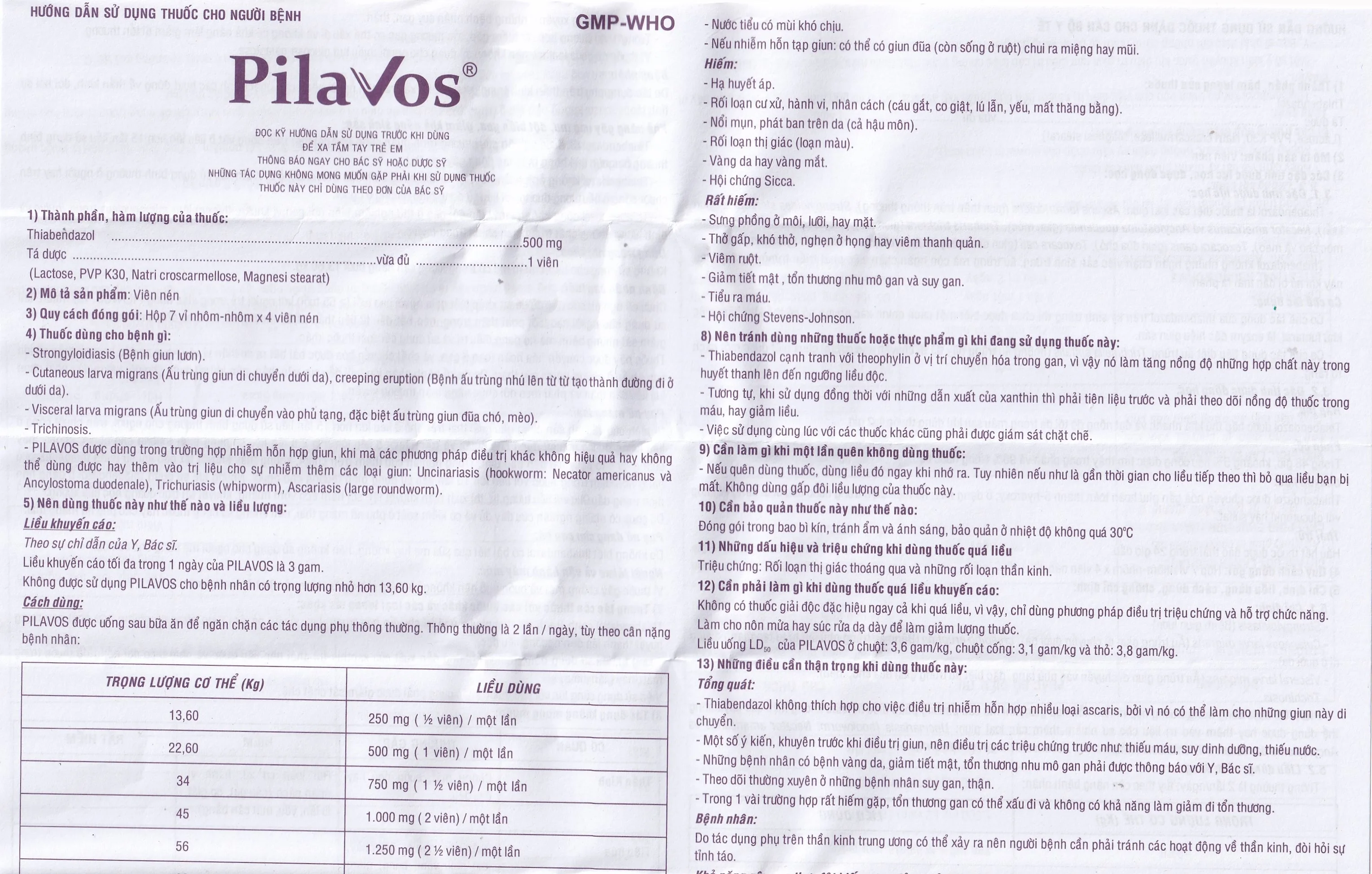 Hình ảnh Thuốc Pilavos 500mg Usarichpharm điều trị bệnh giun lươn, ấu trùng giun di chuyển dưới da (7 vỉ x 4 viên)