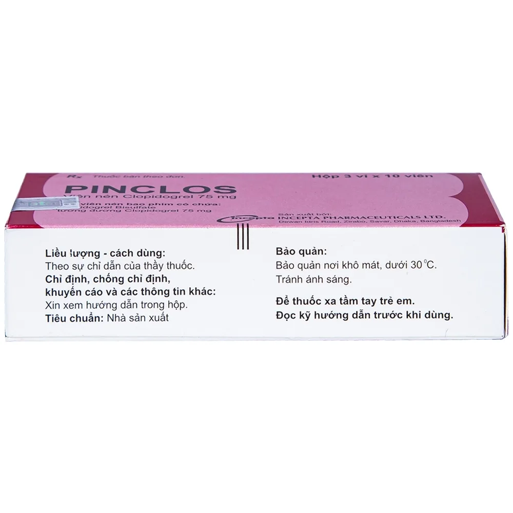 Hình ảnh Viên nén Pinclos 75mg Incepta giảm các biến cố do xơ vữa động mạch, nhồi máu cơ tim (3 vỉ x 10 viên)