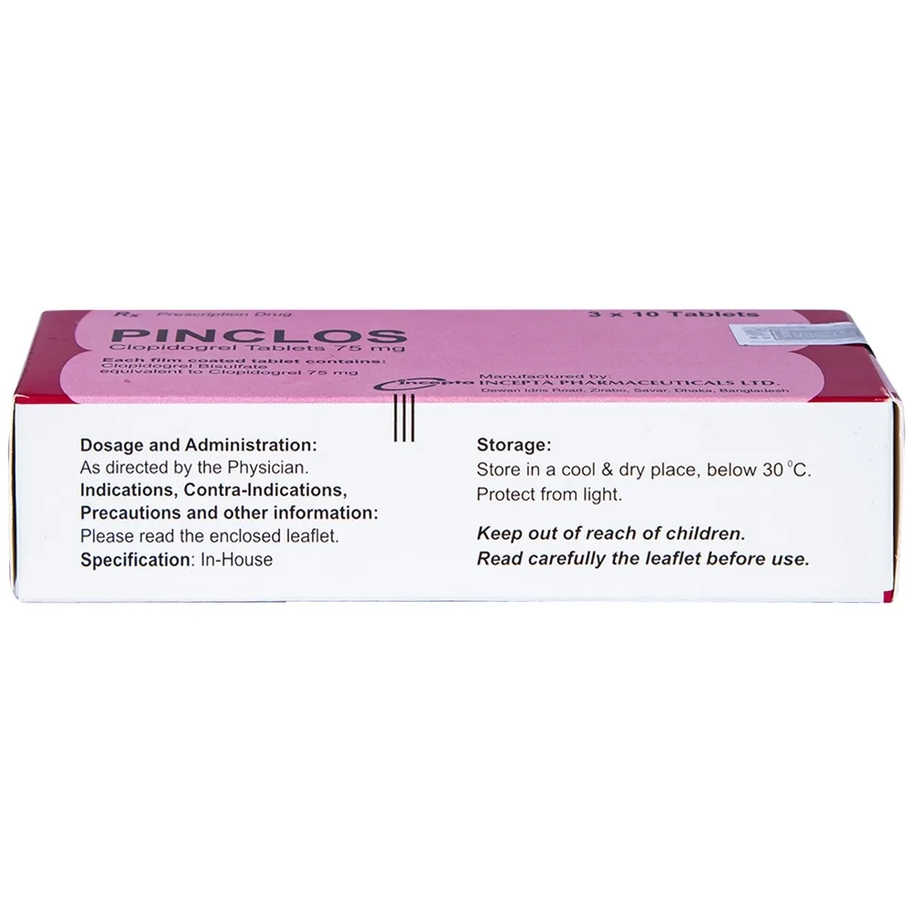 Hình ảnh Viên nén Pinclos 75mg Incepta giảm các biến cố do xơ vữa động mạch, nhồi máu cơ tim (3 vỉ x 10 viên)