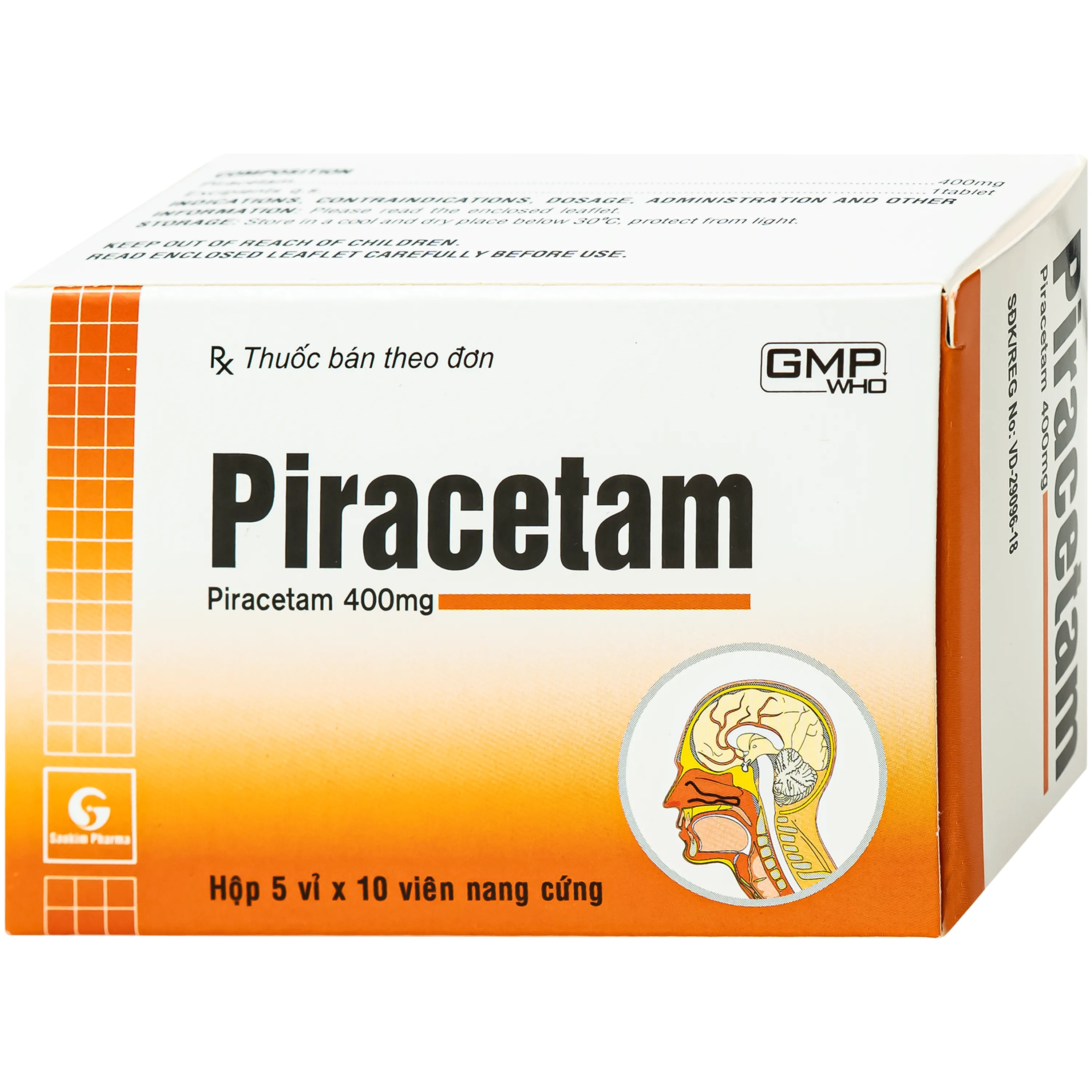 Hình ảnh Thuốc Piracetam 400mg Sao Kim điều trị triệu chứng chóng mặt, suy giảm trí nhớ (5 vỉ x 10 viên)