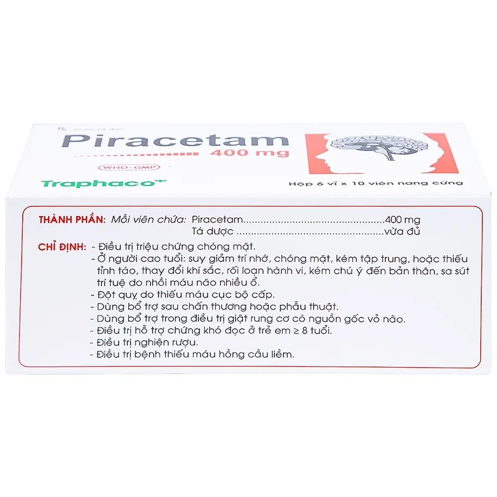 Hình ảnh Viên nang cứng Piracetam 400mg Traphaco điều trị triệu chứng chóng mặt, suy giảm trí nhớ (6 vỉ x 10 viên) 