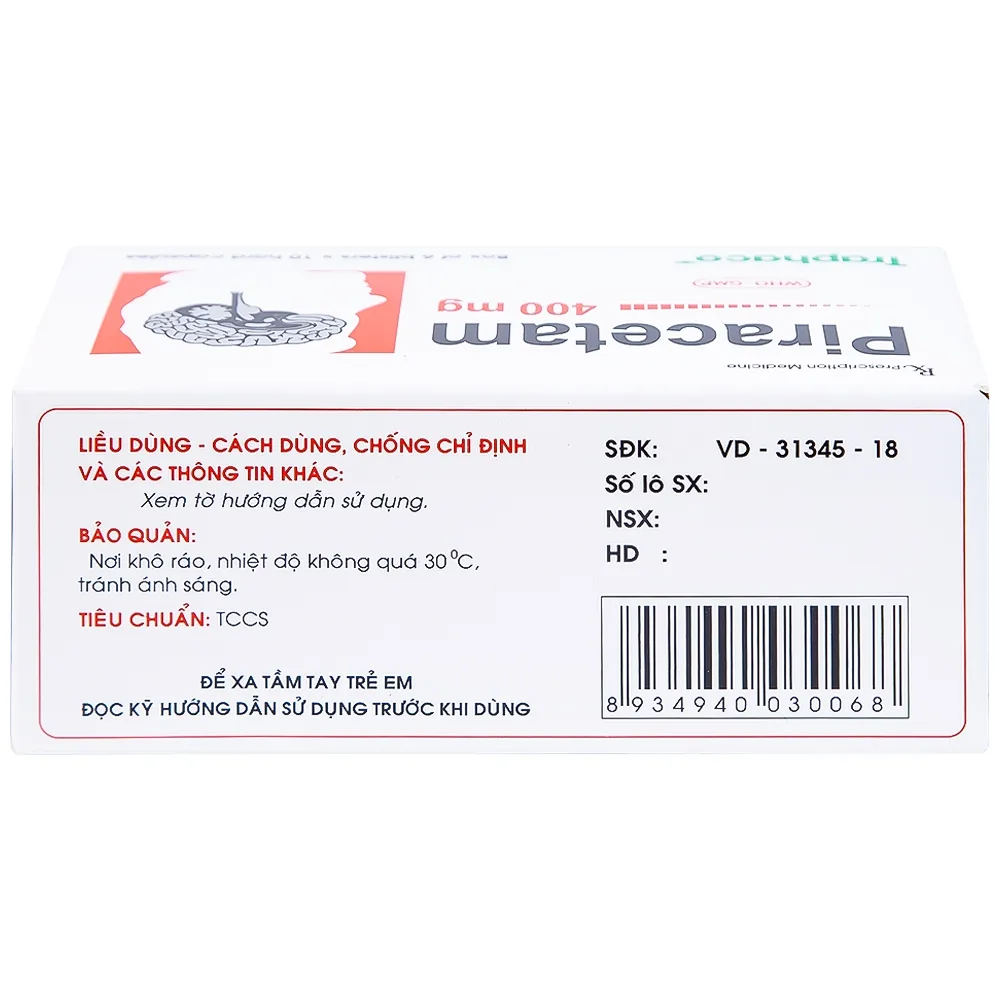 Hình ảnh Viên nang cứng Piracetam 400mg Traphaco điều trị triệu chứng chóng mặt, suy giảm trí nhớ (6 vỉ x 10 viên) 
