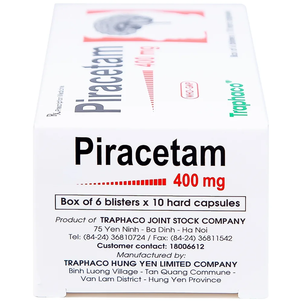 Hình ảnh Viên nang cứng Piracetam 400mg Traphaco điều trị triệu chứng chóng mặt, suy giảm trí nhớ (6 vỉ x 10 viên) 