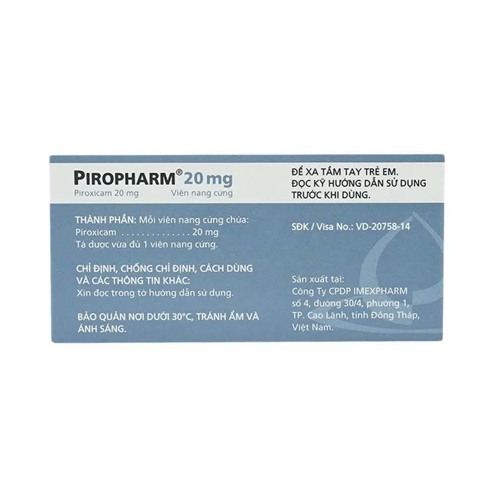 Hình ảnh Thuốc Piropharm 20mg Imexpharm điều trị viêm khớp dạng thấp, viêm xương khớp (10 vỉ x 10 viên)