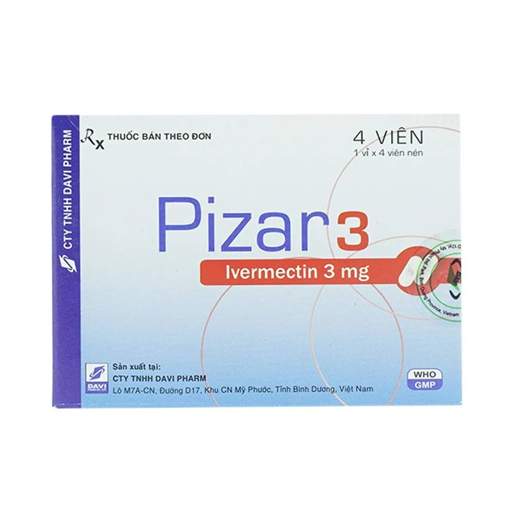 Hình ảnh Viên nén Pizar-3 DaViPharm điều trị các bệnh nhiễm trùng do ký sinh trùng, giun chỉ (1 vỉ x 4 viên)	