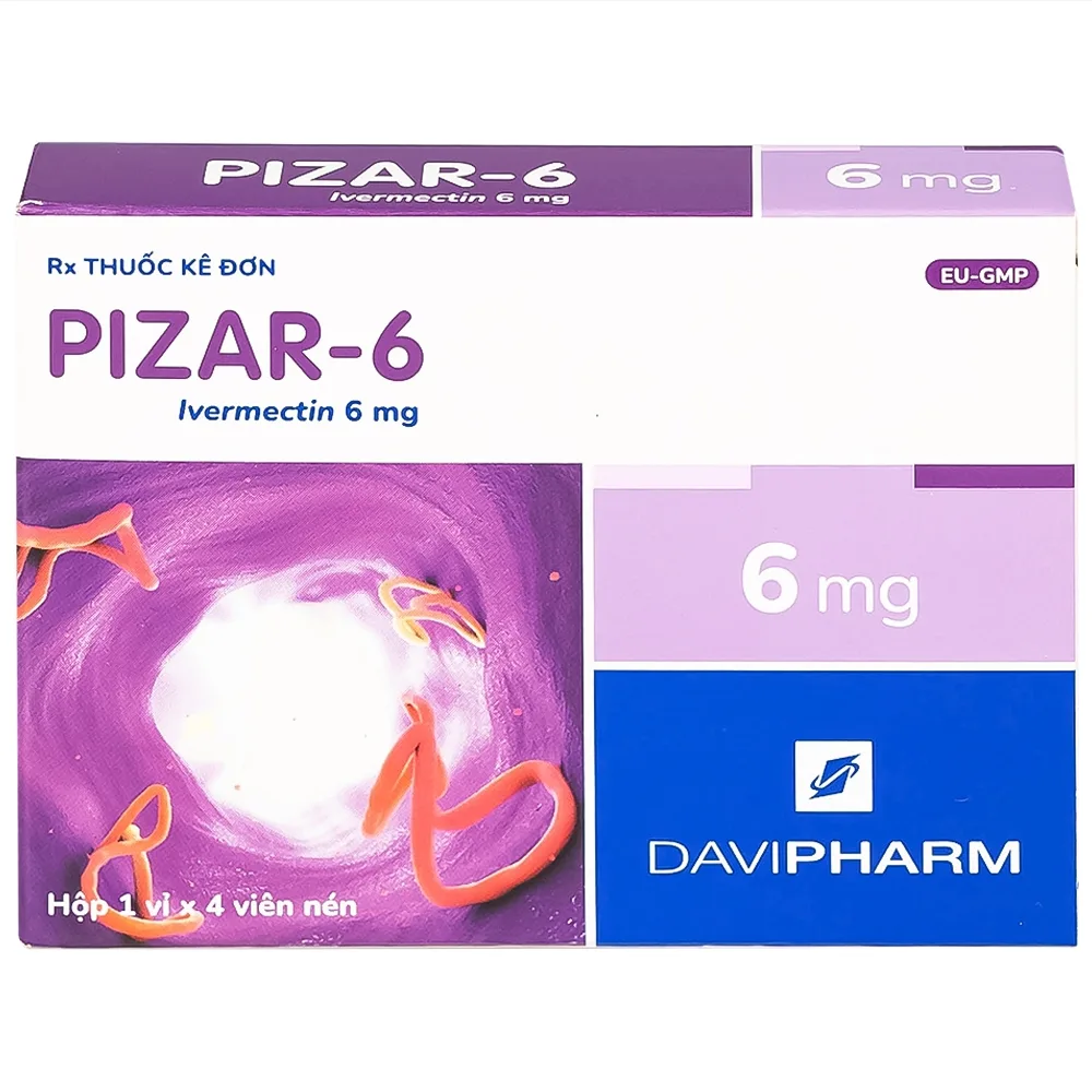 Hình ảnh Viên nén Pizar-6 DaViPharm điều trị các bệnh nhiễm giun lươn, giun chỉ (1 vỉ x 4 viên)