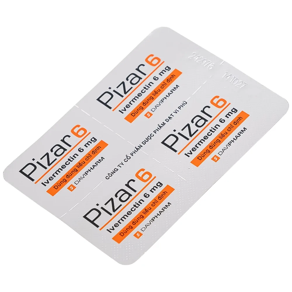 Hình ảnh Viên nén Pizar-6 DaViPharm điều trị các bệnh nhiễm giun lươn, giun chỉ (1 vỉ x 4 viên)