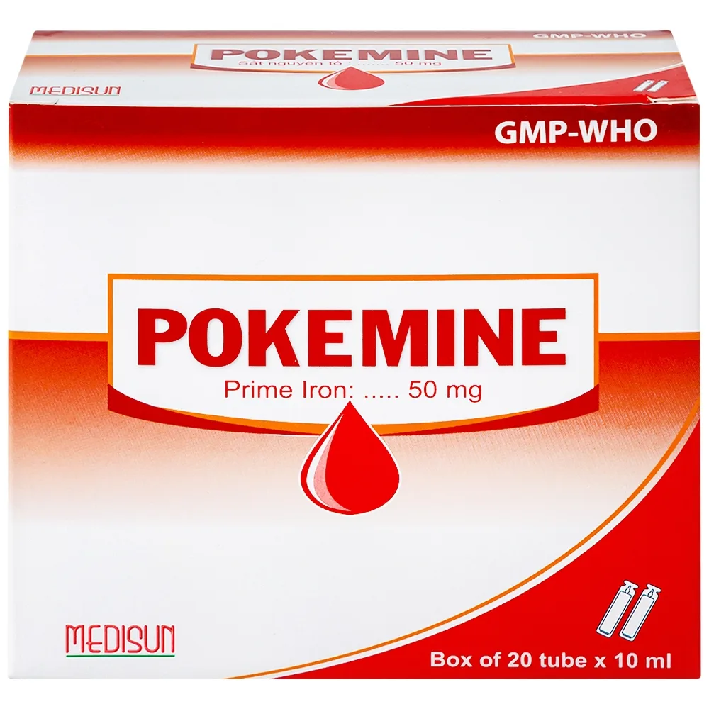 Hình ảnh Dung dịch uống Pokemine 50mg Medisun bổ sung sắt cho bệnh nhân thiếu máu (20 ống x 10ml)