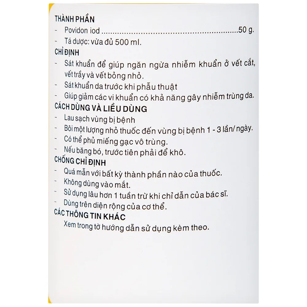 Hình ảnh Dung dịch sát khuẩn Povidine 10% Pharmedic ngăn ngừa nhiễm khuẩn ở vết cắt, vết trầy (500ml)