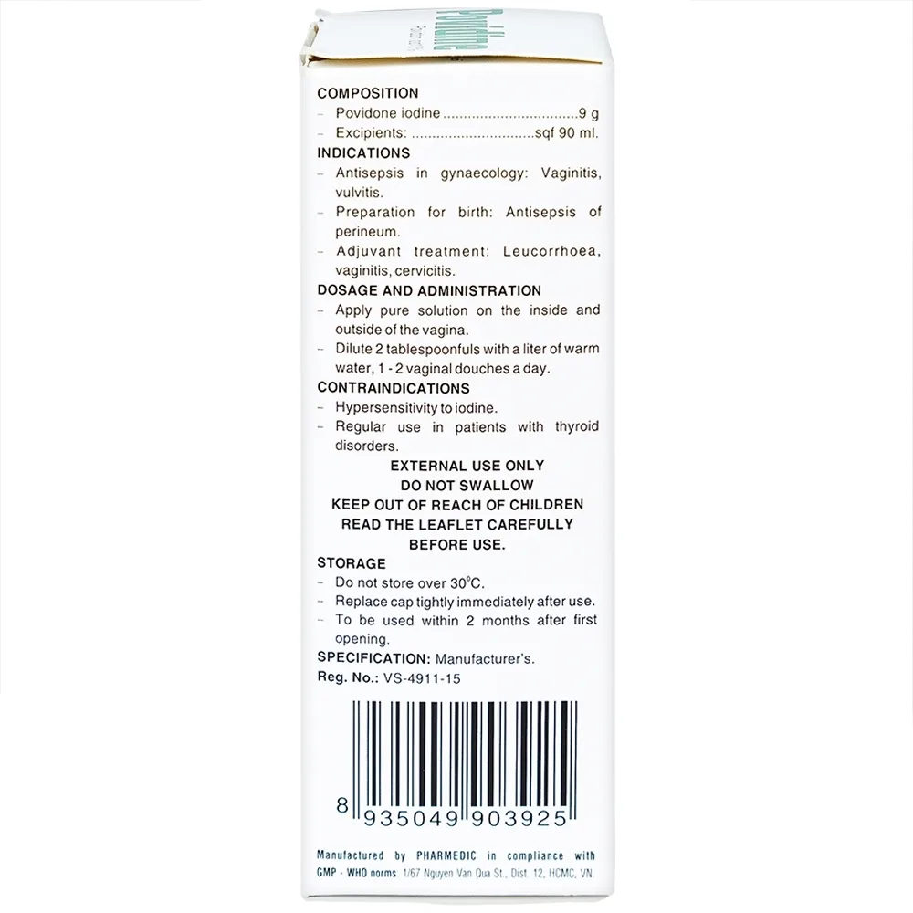 Hình ảnh Dung dịch phụ khoa Povidine 10% Pharmedic sát trùng phụ khoa, viêm âm đạo, âm hộ (90ml)