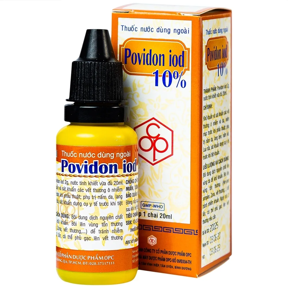 Hình ảnh Thuốc nước dùng ngoài Povidon Iod 10% OPC sát khuẩn vết thương ô nhiễm và da (20ml)