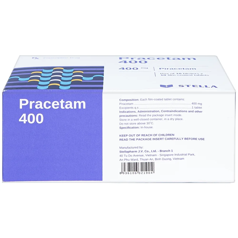 Hình ảnh Viên nén Pracetam 400 Stella điều trị chóng mặt, suy giảm trí nhớ (10 vỉ x 10 viên)