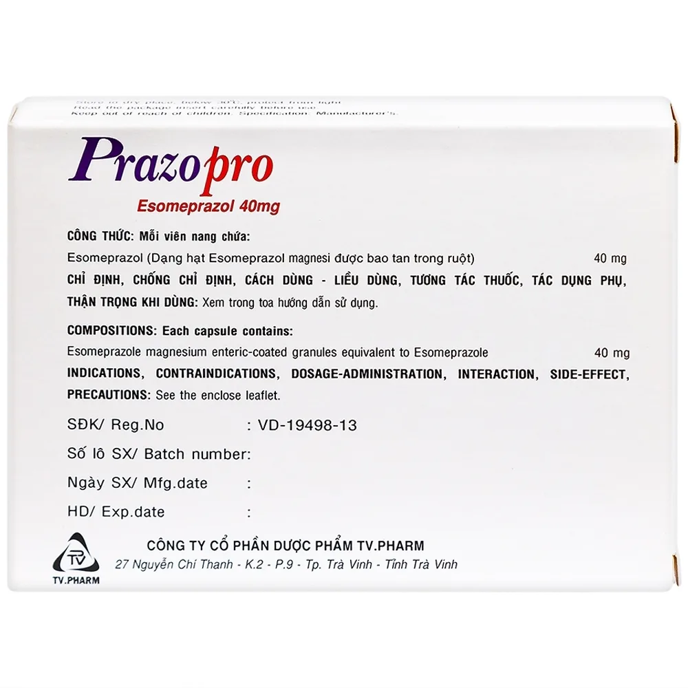 Hình ảnh Thuốc Prazopro 40 TV.Pharm điều trị loét dạ dày - tá tràng lành tính (2 vỉ x 7 viên)