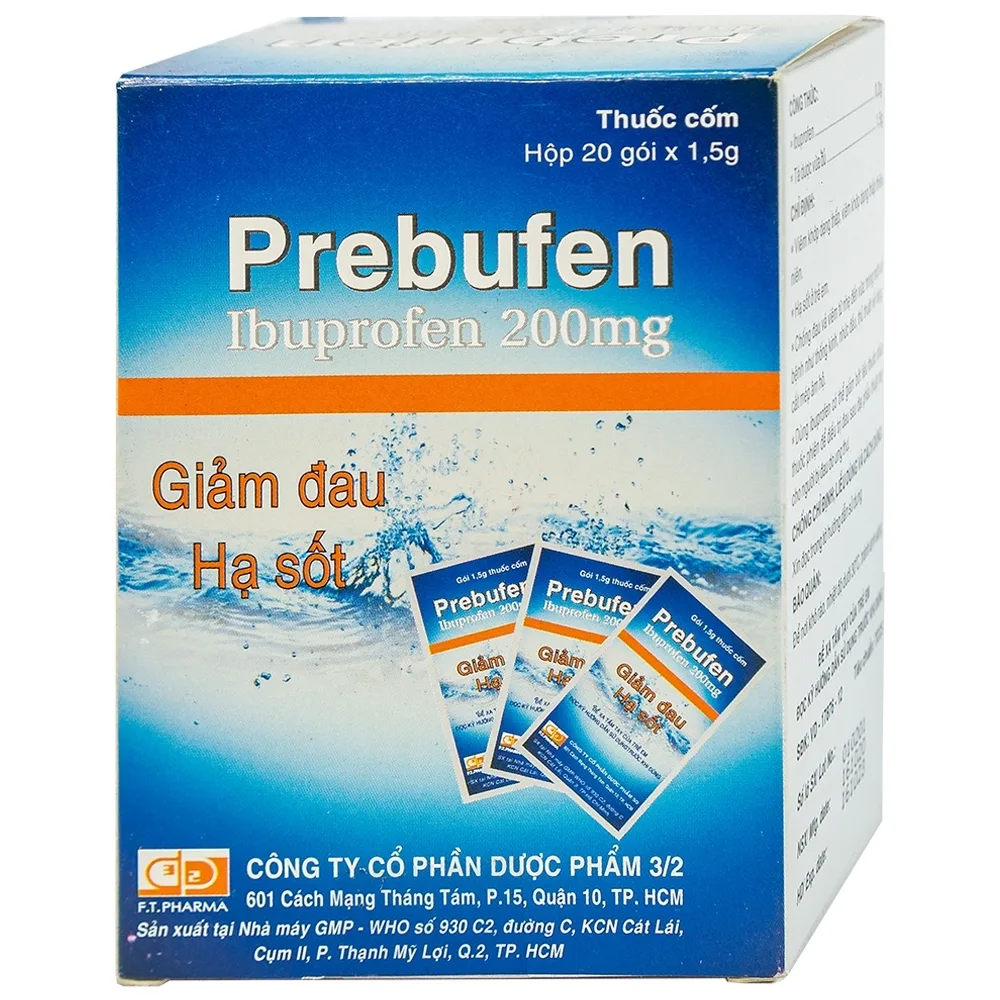 Hình ảnh Thuốc Prebufen 200mg Dược 3-2 giúp giảm đau, hạ sốt cho trẻ em (20 gói x 1.5g)