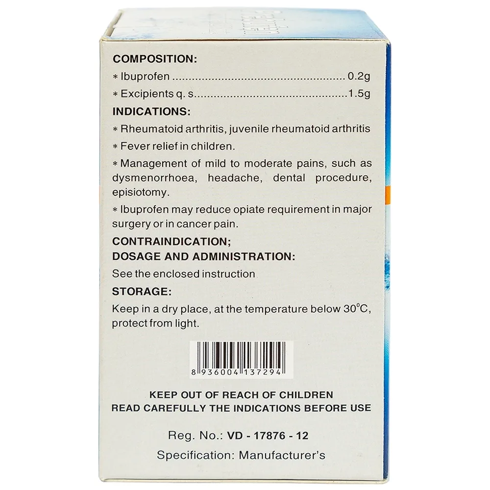 Hình ảnh Thuốc Prebufen 200mg Dược 3-2 giúp giảm đau, hạ sốt cho trẻ em (20 gói x 1.5g)