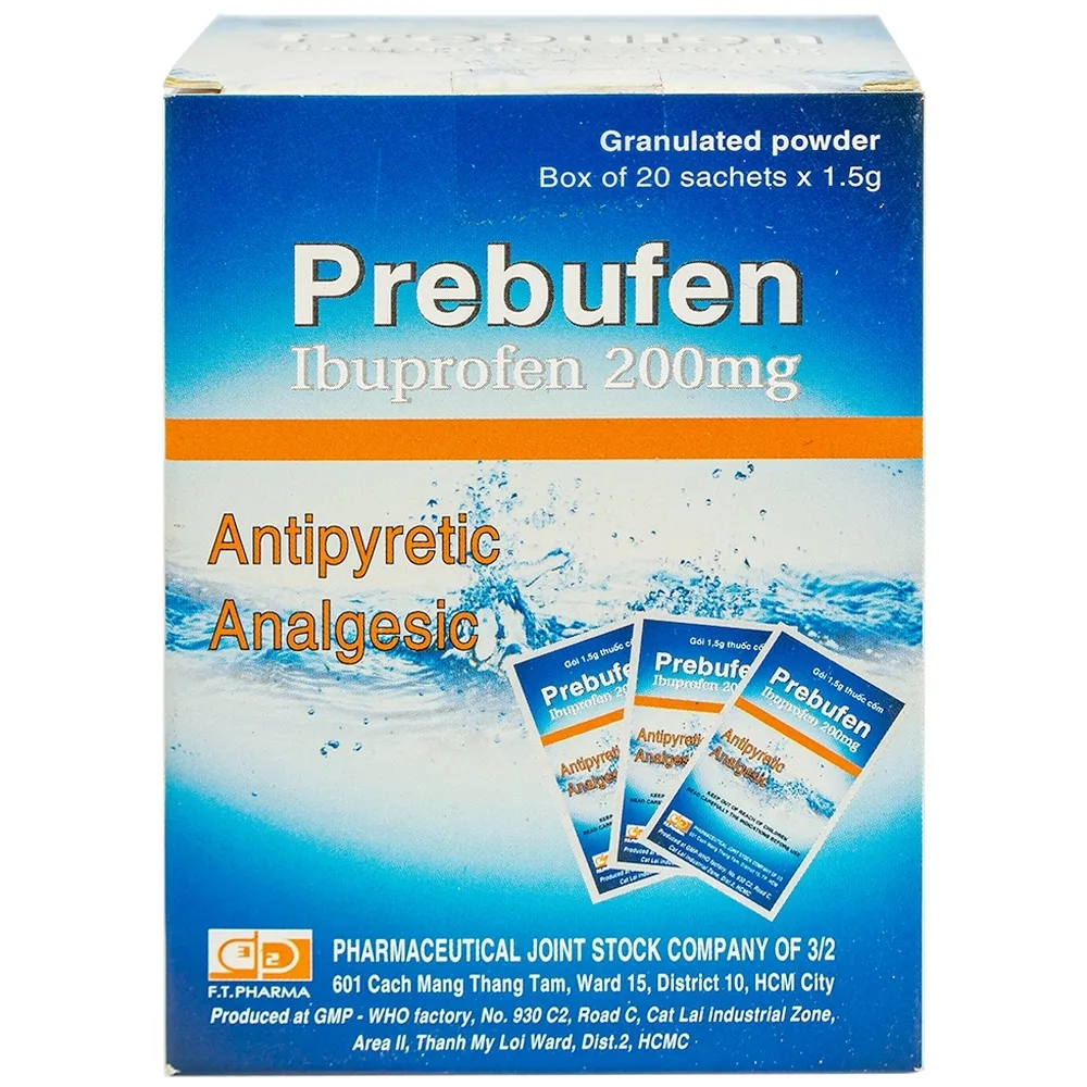 Hình ảnh Thuốc Prebufen 200mg Dược 3-2 giúp giảm đau, hạ sốt cho trẻ em (20 gói x 1.5g)