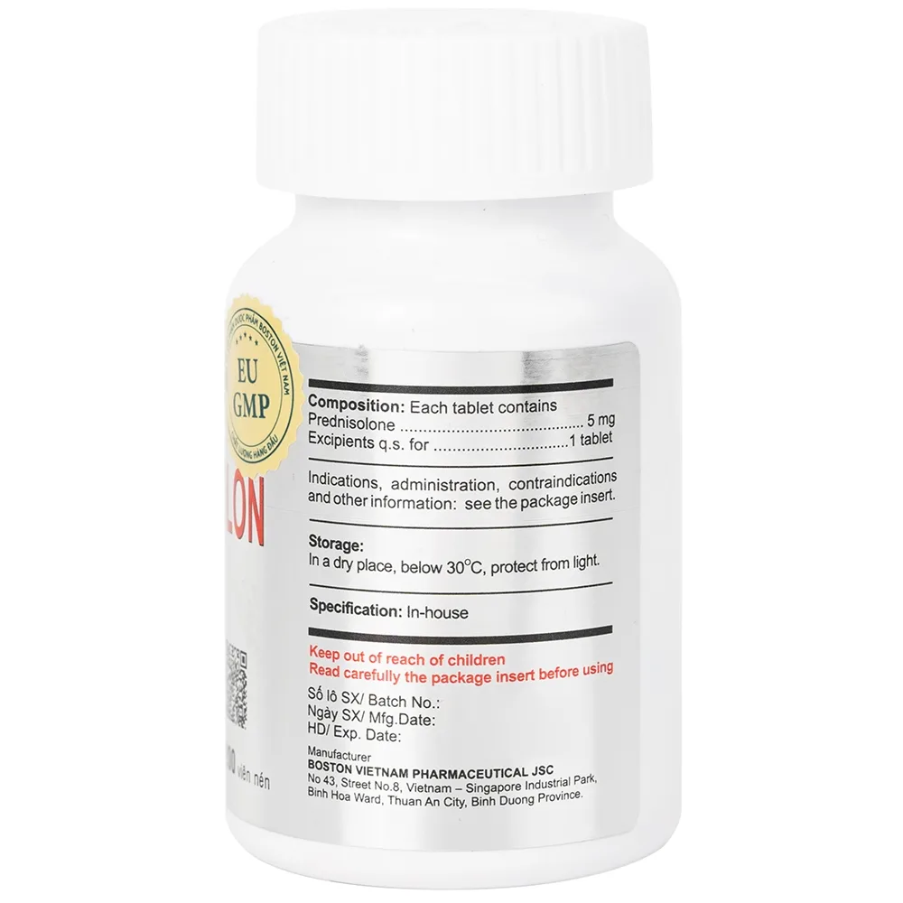 Hình ảnh Thuốc Prednisolon Boston điều trị các rối loạn viêm và dị ứng (200 viên)