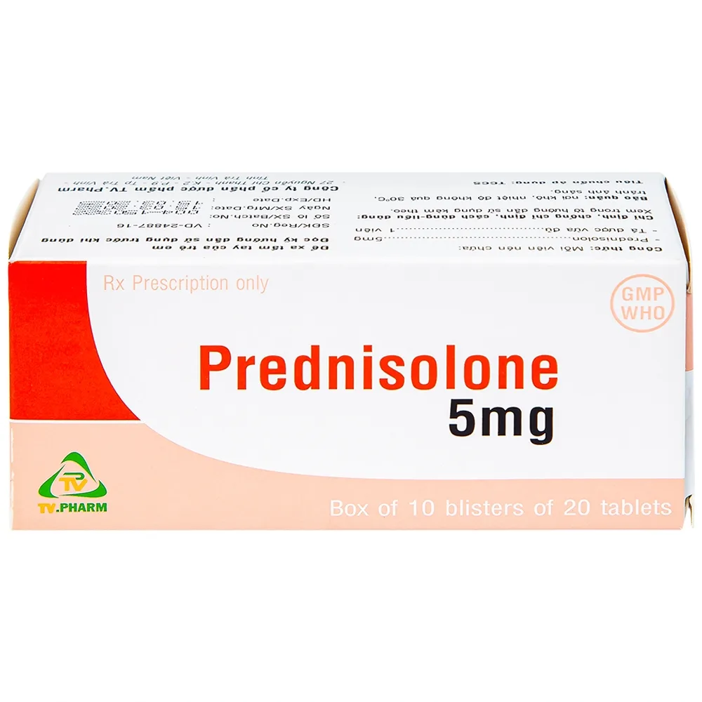 Hình ảnh Thuốc Prednisolone 5mg TV.Pharm chống viêm, chống dị ứng và ức chế miễn dịch (10 vỉ x 20 viên)