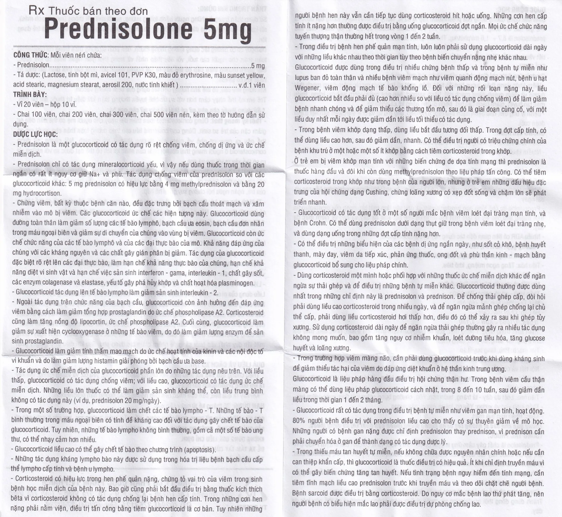 Hình ảnh Thuốc Prednisolone 5mg TV.Pharm chống viêm, chống dị ứng và ức chế miễn dịch (10 vỉ x 20 viên)
