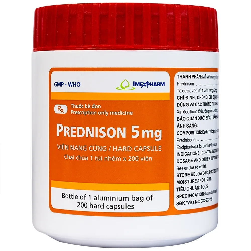 Hình ảnh Thuốc Prednison 5mg Imexpharm điều trị viêm khớp dạng thấp (200 viên)
