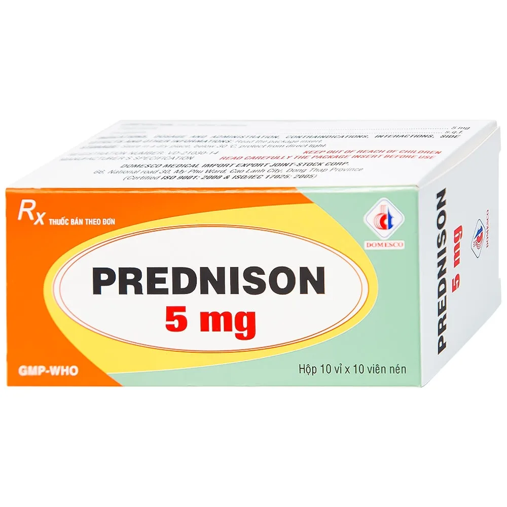 Hình ảnh Thuốc Prednison 5mg Domesco điều trị viêm khớp dạng thấp (10 vỉ x 10 viên)