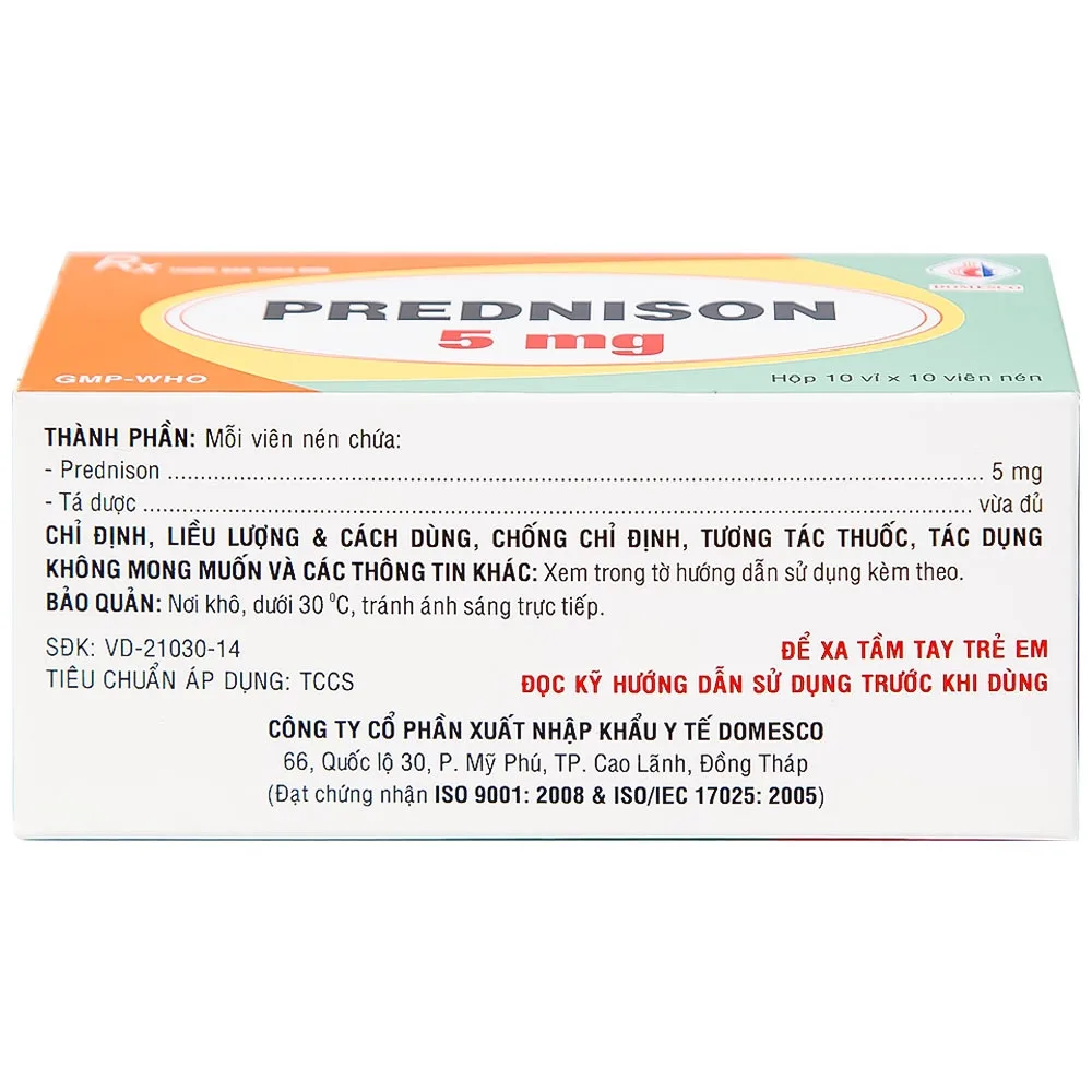 Hình ảnh Thuốc Prednison 5mg Domesco điều trị viêm khớp dạng thấp (10 vỉ x 10 viên)