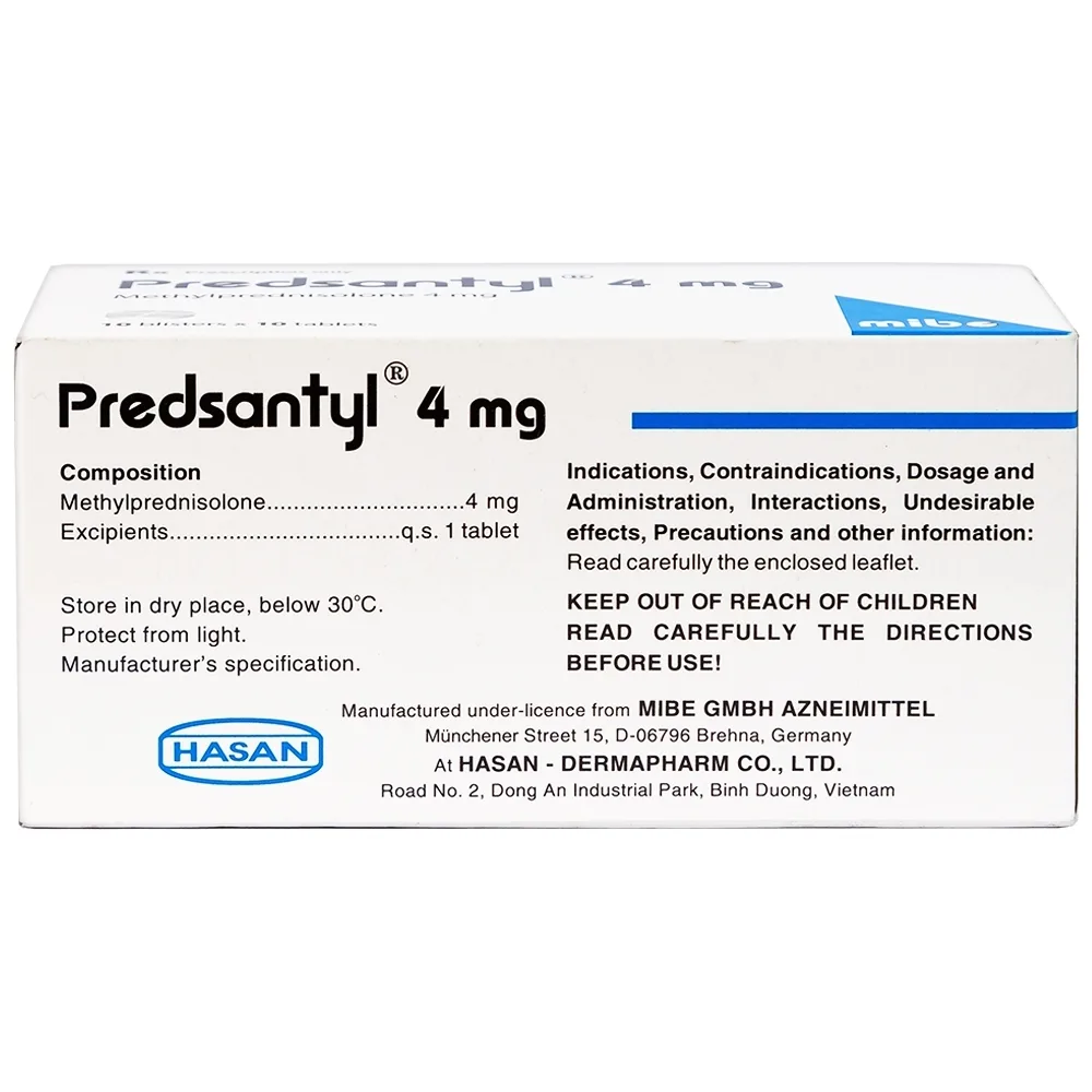 Hình ảnh Thuốc Predsantyl 4mg Hasan kháng viêm và miễn dịch (10 vỉ x 10 viên)