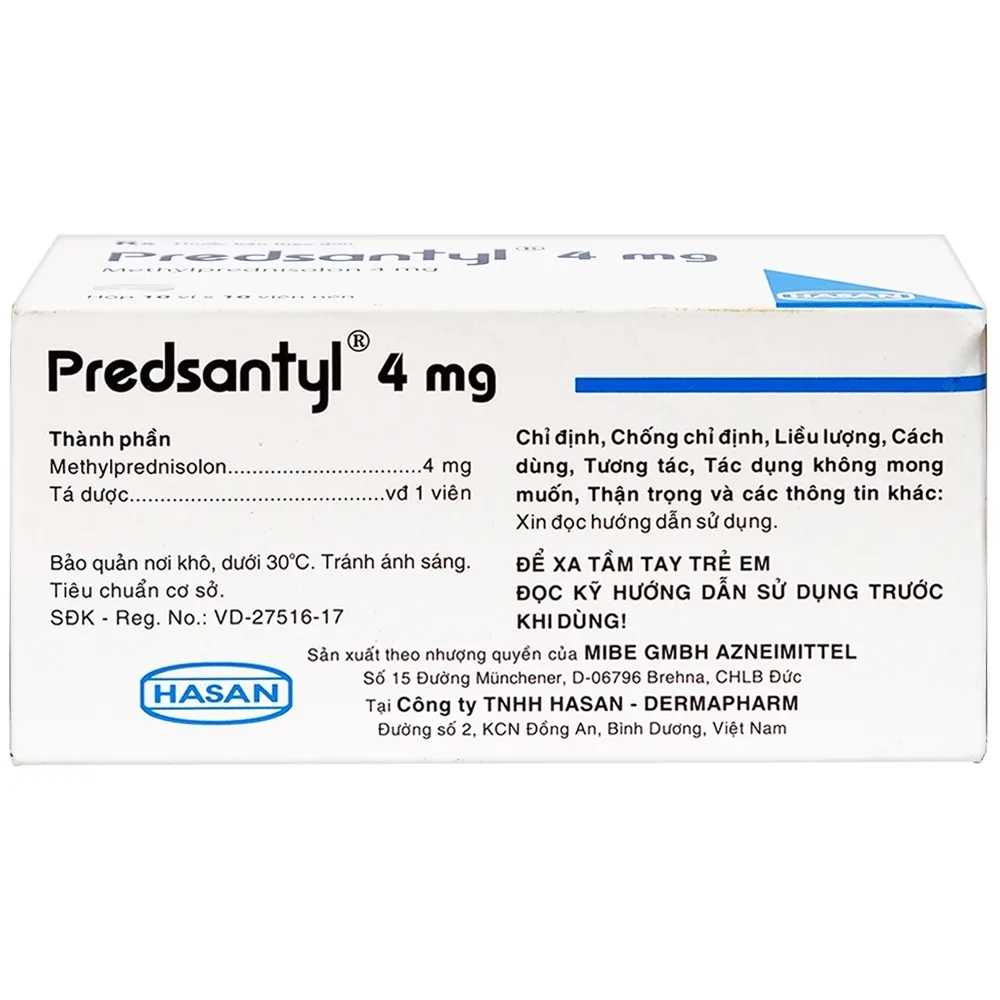 Hình ảnh Thuốc Predsantyl 4mg Hasan kháng viêm và miễn dịch (10 vỉ x 10 viên)