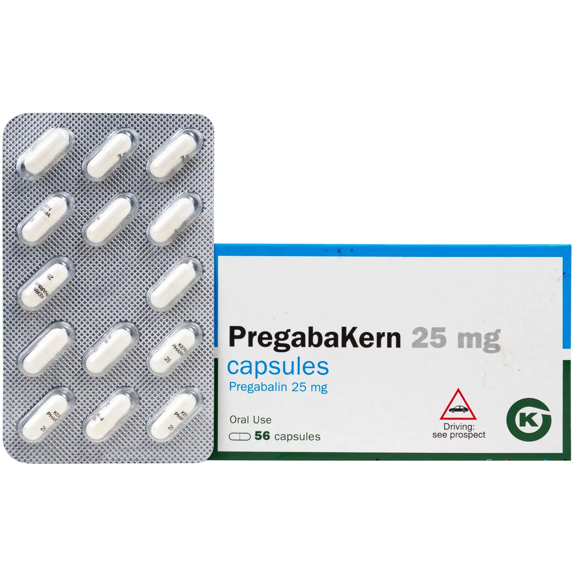 Hình ảnh Thuốc Pregabakern 25mg KERN điều trị đau thần kinh, động kinh, rối loạn lo âu tổng quát (4 vỉ x 14 viên)