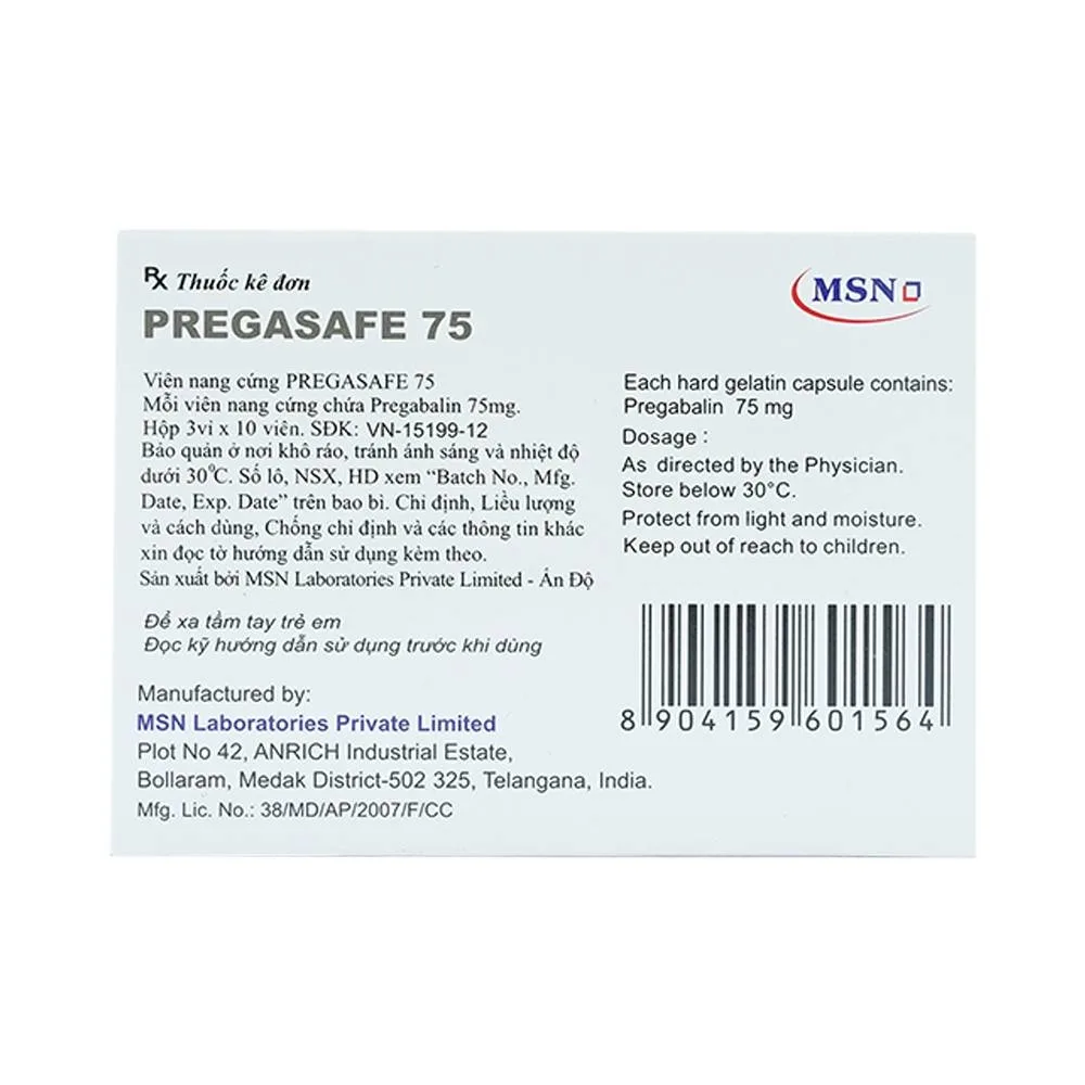 Hình ảnh Thuốc Pregasafe 75 MSN điều trị đau thần kinh, động kinh (3 vỉ x 10 viên) 