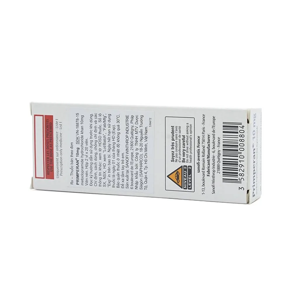 Hình ảnh Thuốc Primperan 10mg Sanofi điều trị triệu chứng nôn và buồn nôn (2 vỉ x 20 viên) 