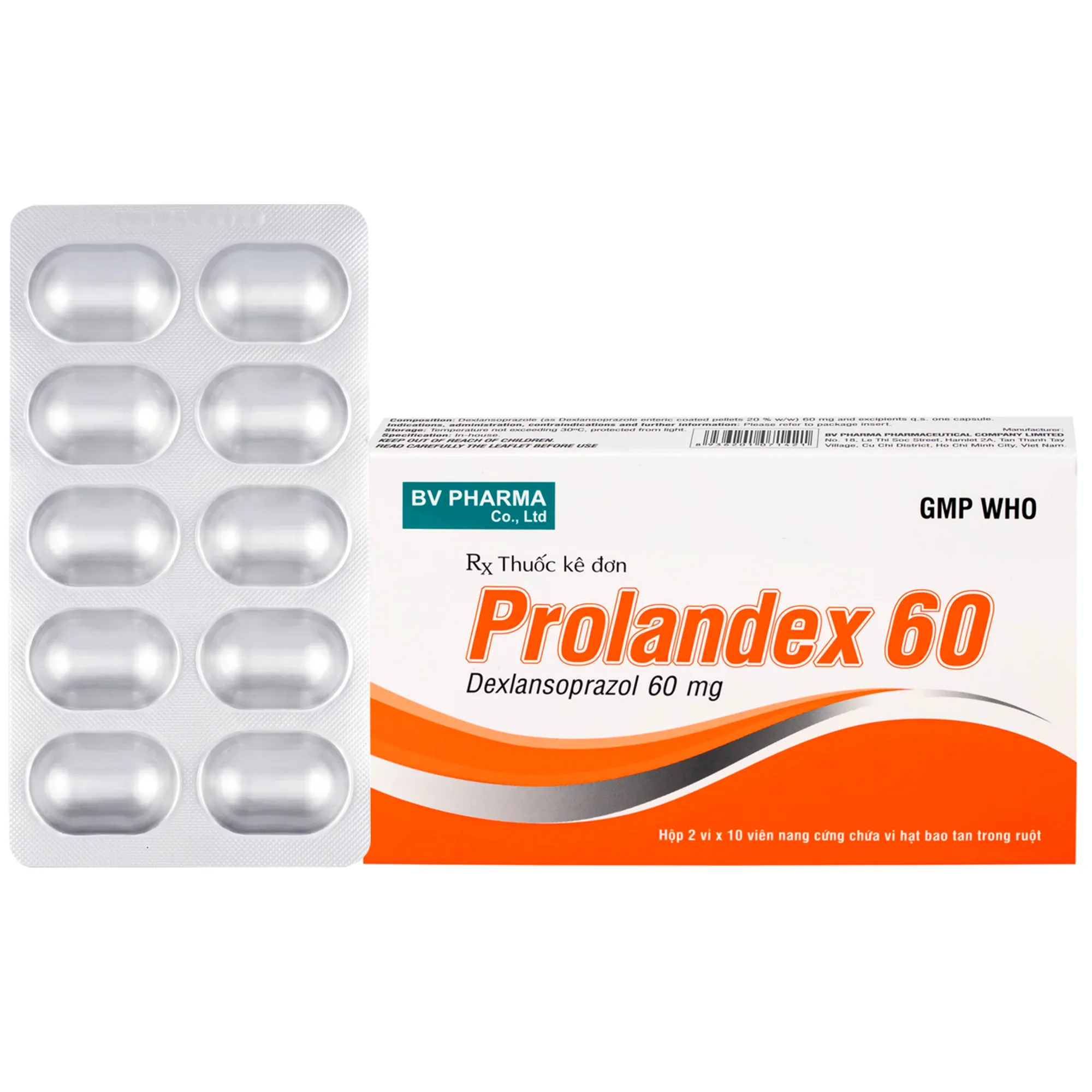 Hình ảnh Thuốc Prolandex 60mg BV pharma điều trị ợ nóng liên quan bệnh trào ngược dạ dày - thực quản (2 vỉ x 10 viên)