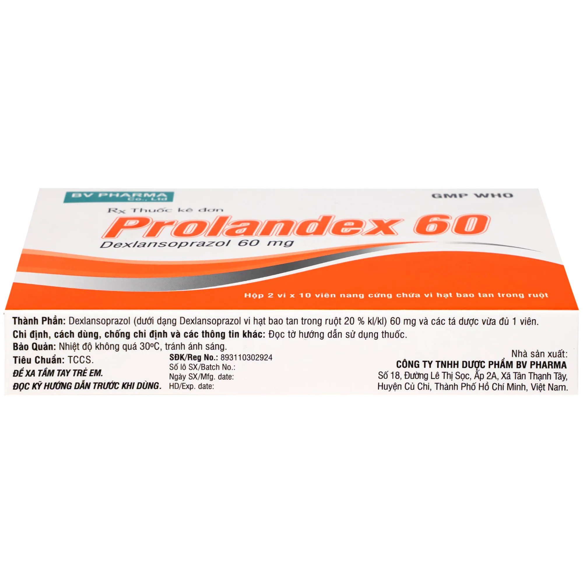 Hình ảnh Thuốc Prolandex 60mg BV pharma điều trị ợ nóng liên quan bệnh trào ngược dạ dày - thực quản (2 vỉ x 10 viên)