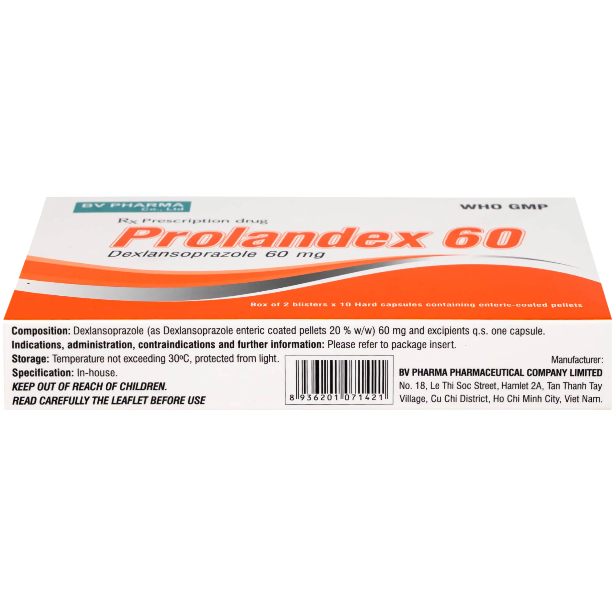 Hình ảnh Thuốc Prolandex 60mg BV pharma điều trị ợ nóng liên quan bệnh trào ngược dạ dày - thực quản (2 vỉ x 10 viên)