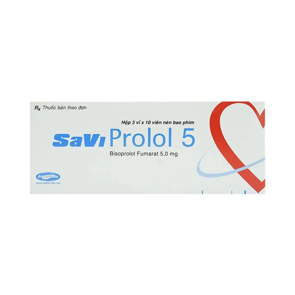 Hình ảnh Thuốc SaViProlol 5 điều trị tăng huyết áp, đau thắt ngực (3 vỉ x 10 viên)