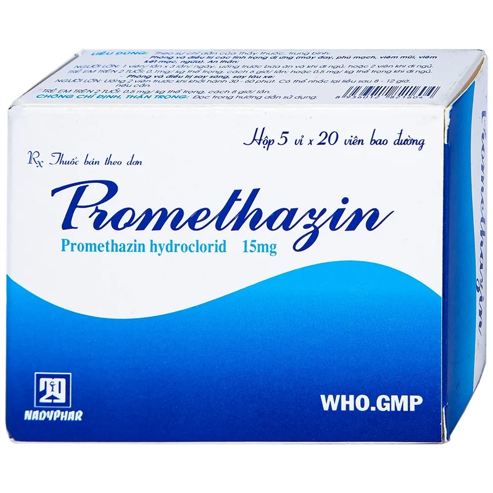 Hình ảnh Thuốc Promethazin 15mg Nadyphar phòng và điều trị các tình trạng dị ứng, chống nôn (5 vỉ x 20 viên)  