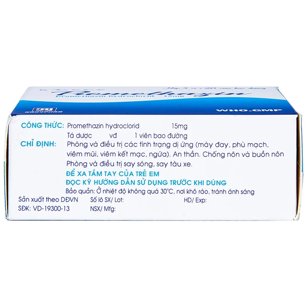 Hình ảnh Thuốc Promethazin 15mg Nadyphar phòng và điều trị các tình trạng dị ứng, chống nôn (5 vỉ x 20 viên)  