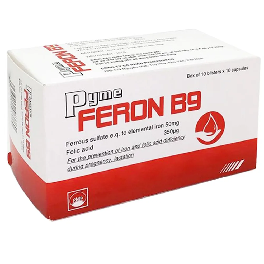 Hình ảnh Thuốc Pyme Feron B9 Pymepharco ngừa thiếu máu và giảm dị tật ống thần kinh ở thai nhi (10 vỉ x 10 viên)