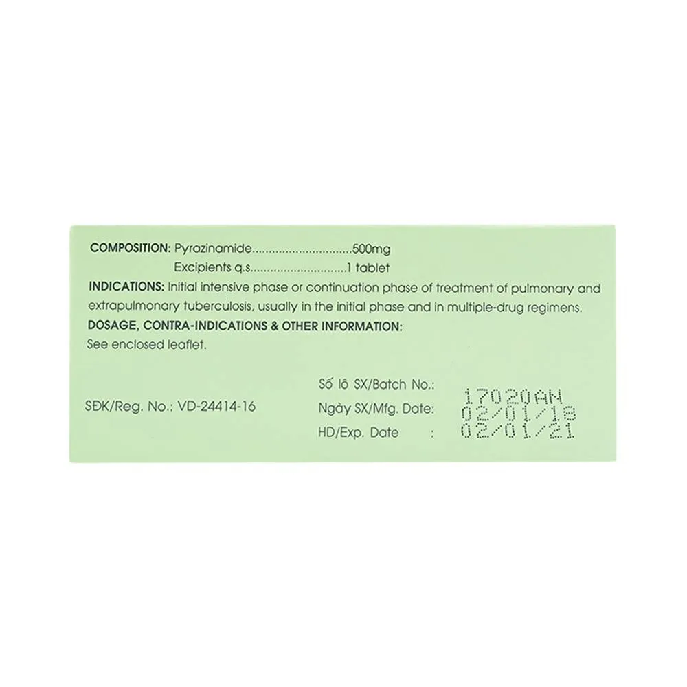 Hình ảnh Thuốc Pyrazinamide 500mg Mekophar điều trị bệnh lao phổi (10 vỉ x 10 viên)
