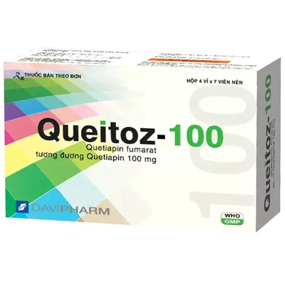 Hình ảnh Thuốc Queitoz 100 Davipharm điều trị tâm thần phân liệt, rối loạn lưỡng cực (4 vỉ x 7 viên)