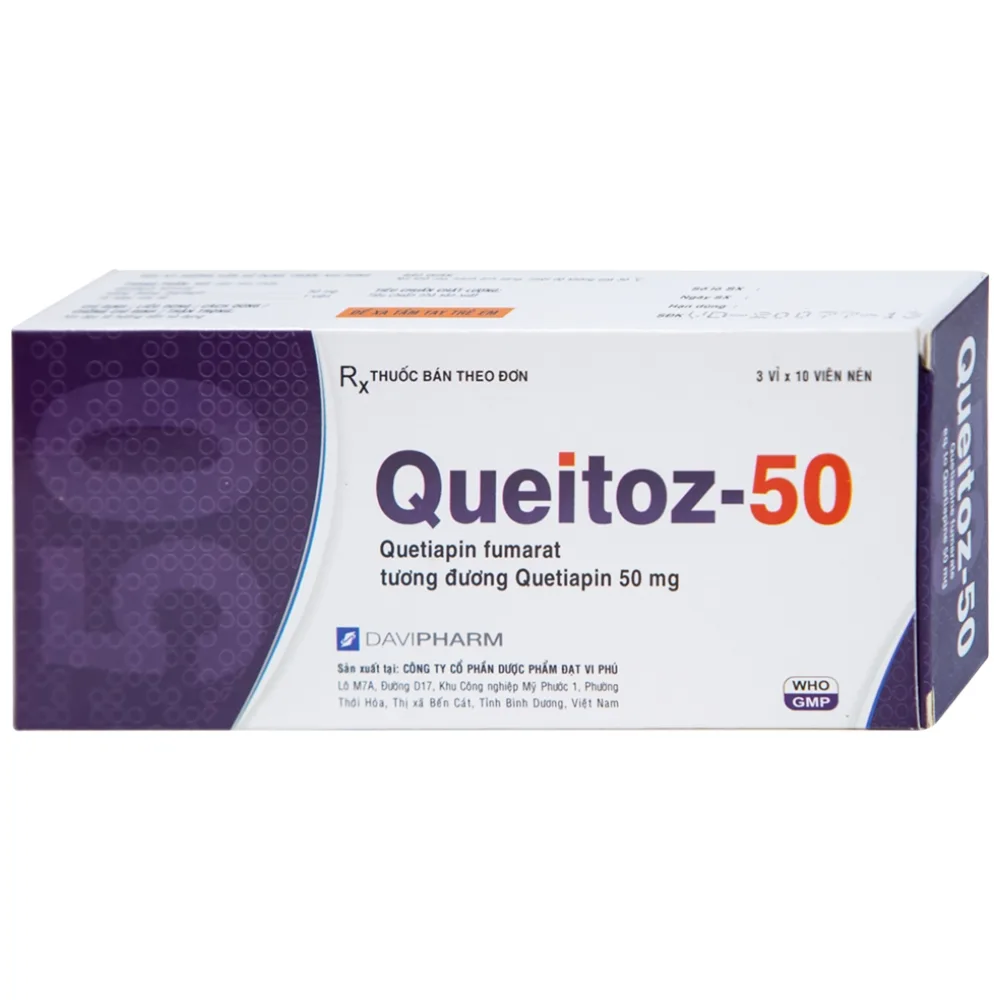 Hình ảnh Thuốc Queitoz-50 Davipharm điều trị tâm thần phân liệt, rối loạn lưỡng cực (3 vỉ x 10 viên)