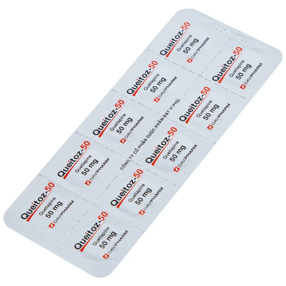 Hình ảnh Thuốc Queitoz-50 Davipharm điều trị tâm thần phân liệt, rối loạn lưỡng cực (3 vỉ x 10 viên) 