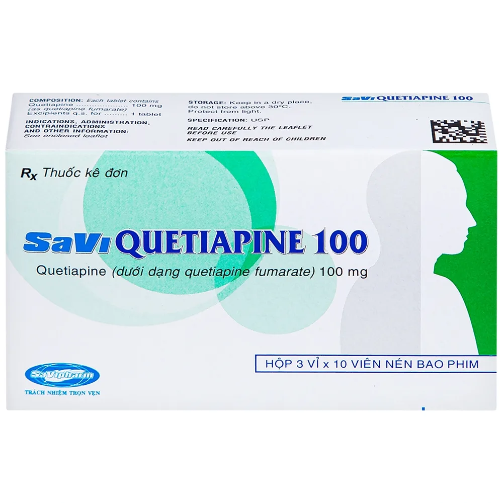 Hình ảnh Thuốc Savi Quetiapine 100 điều trị tâm thần phân liệt (3 vỉ x 10 viên)