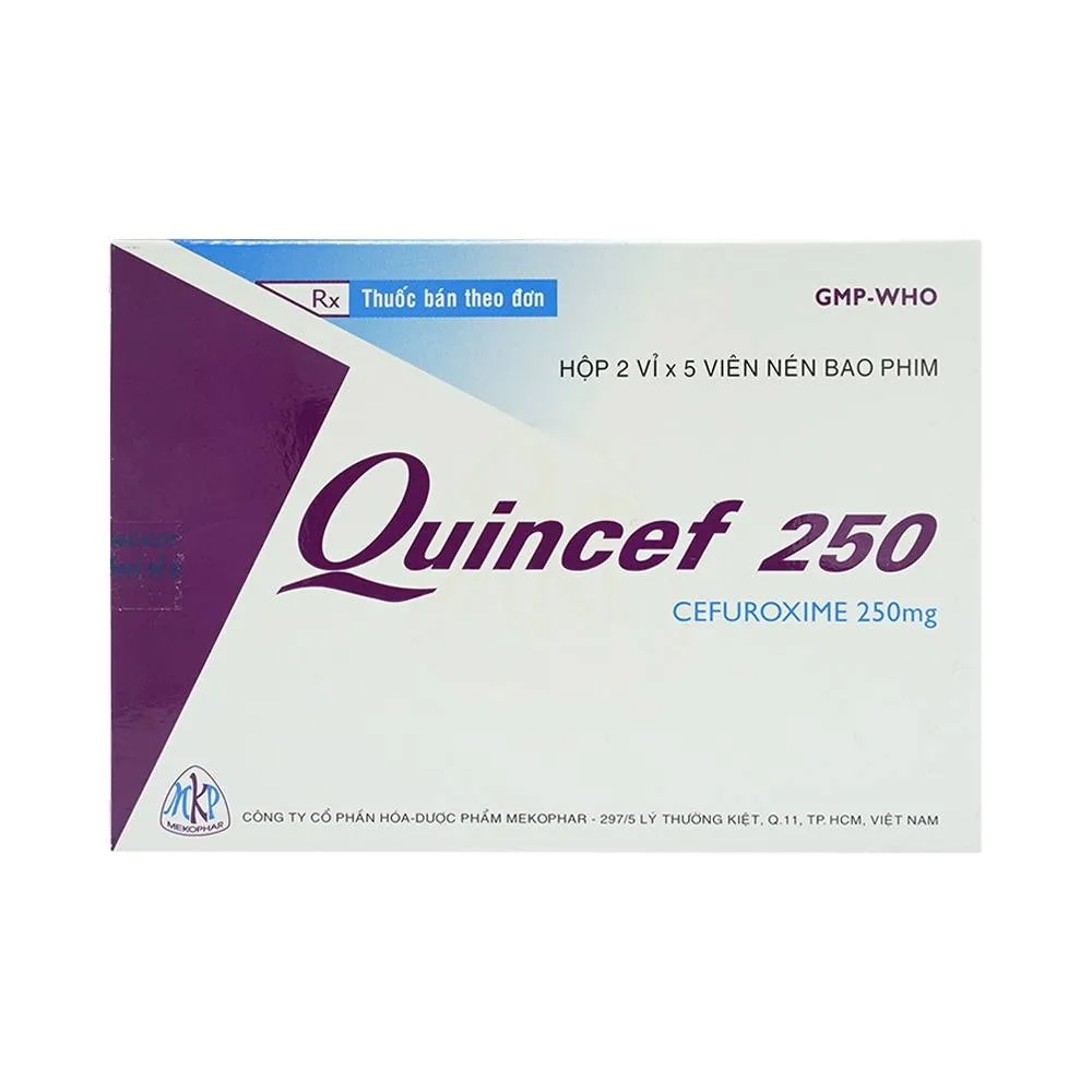Hình ảnh Thuốc Quincef 250 Mekophar điều trị viêm tai giữa, viêm xoang (2 vỉ x 5 viên)