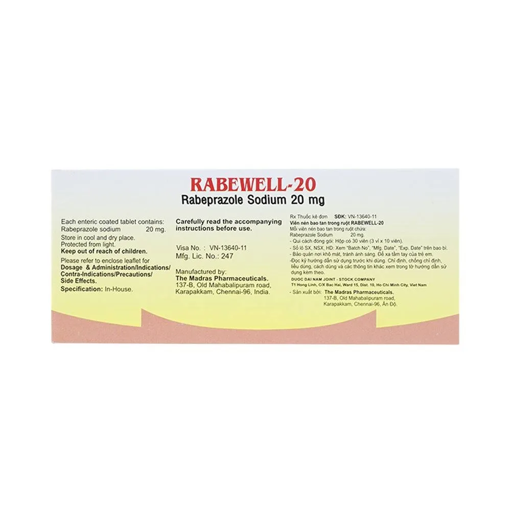 Hình ảnh Thuốc Rabewell 20mg Madras Pharm điều trị trào ngược dạ dày (3 vỉ x 10 viên)