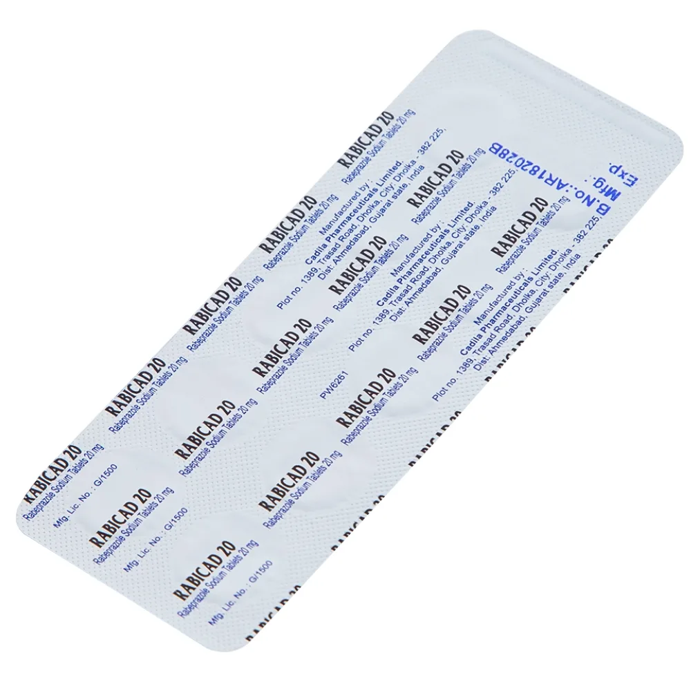 Hình ảnh Thuốc Rabicad 20 Cadila điều trị viêm loét dạ dày, tá tràng (1 vỉ x 10 viên)