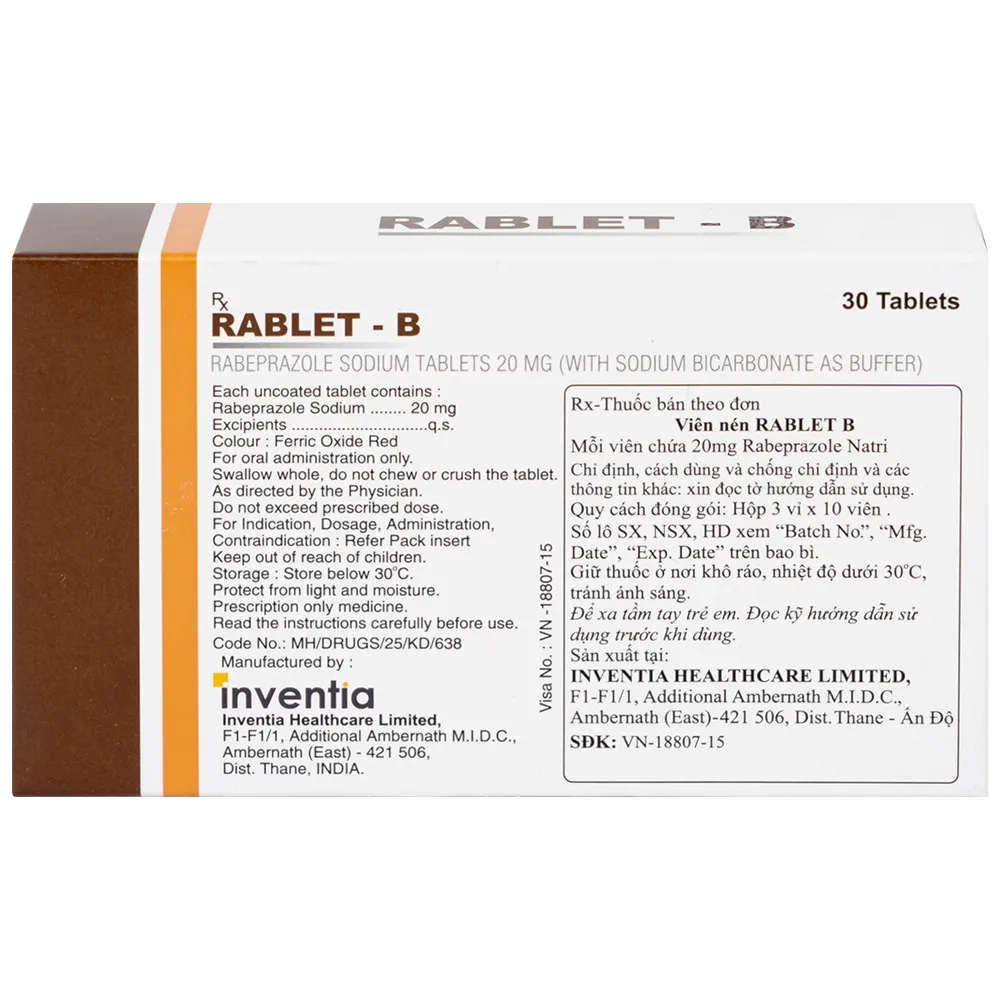 Hình ảnh Thuốc Rablet-B Inventia điều trị loét do hội chứng trào ngược dạ dày, thực quản (3 vỉ x 10 viên)