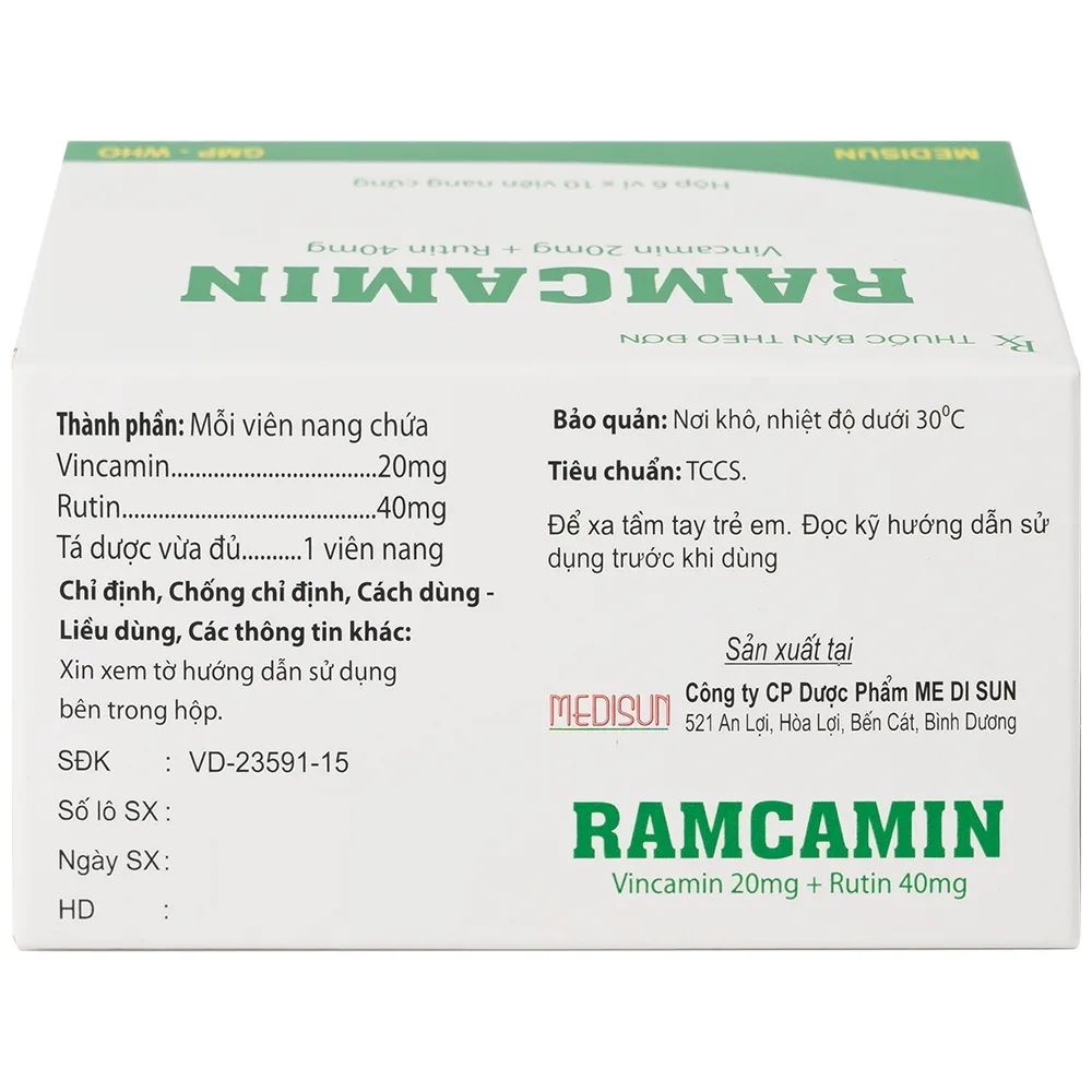 Hình ảnh Thuốc Ramcamin Medisun hỗ trợ điều trị tuần hoàn não, suy giảm trí nhớ (6 vỉ x 10 viên)