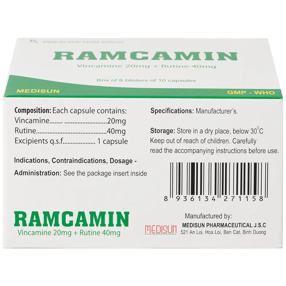 Hình ảnh Thuốc Ramcamin Medisun hỗ trợ điều trị tuần hoàn não, suy giảm trí nhớ (6 vỉ x 10 viên)